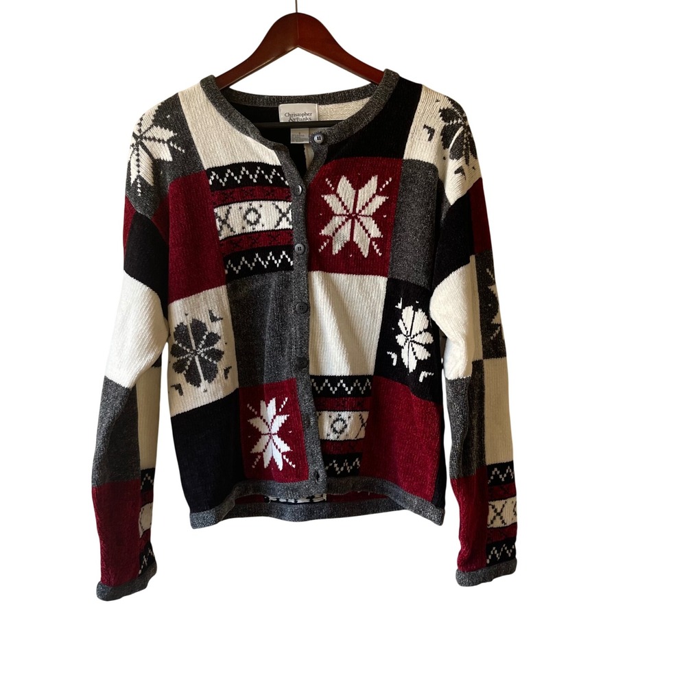 Vintage 90s‎ Women's Patchwork Snowflake Cardigan Sweater Size S